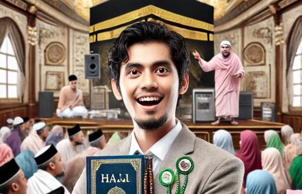 Seorang jamaah haji yang antusias dengan buku catatan manasik haji