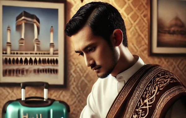 Seorang jamaah yang sedang mengecek dokumen