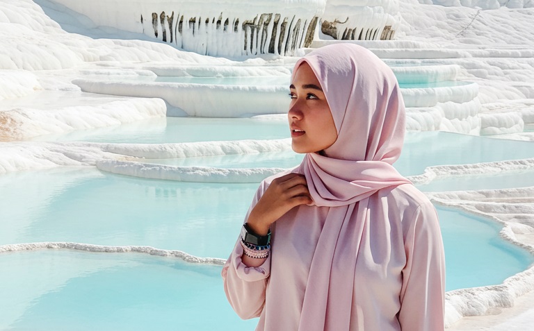 Pamukkale dikenal dengan kolam travertin putih
